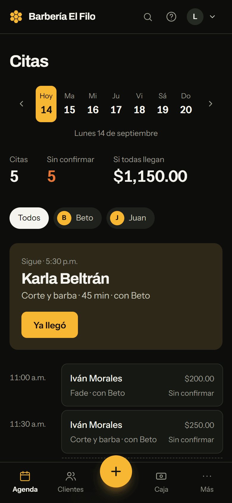 La agenda del día de una barbería en Panal